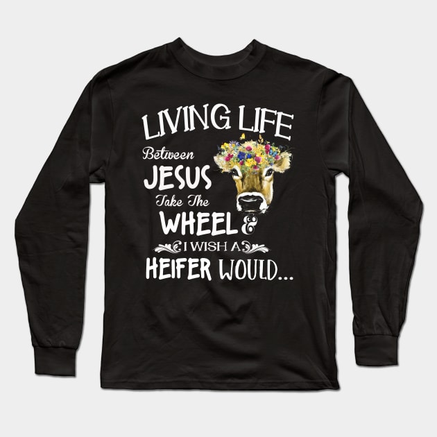 cow living life jesus Long Sleeve T-Shirt by Xonmau